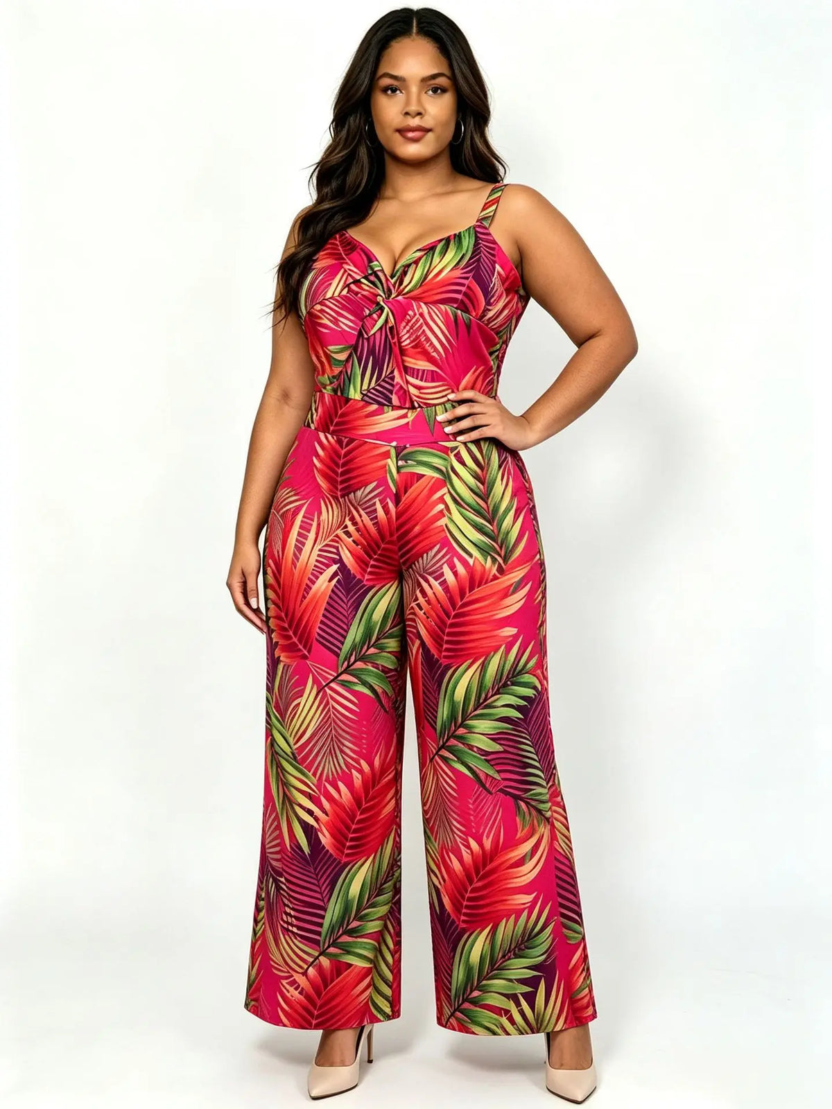 Plus Size Fashional Floral Print Bohemian Strappy Jumpsuit For Women