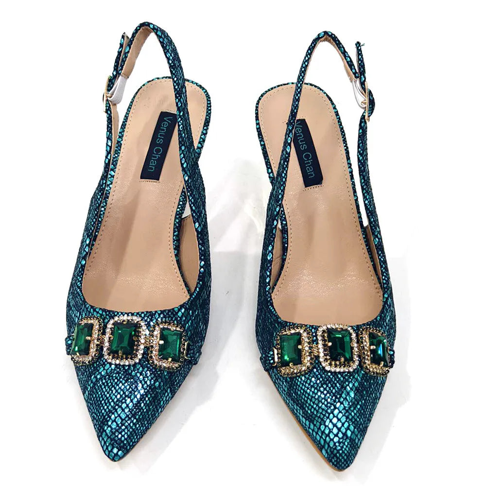 Newest Style Teal Sky Color Platform Design Peep Toe Ladies Shoes Matching Bag Set For Mature Women Heel Party Pump