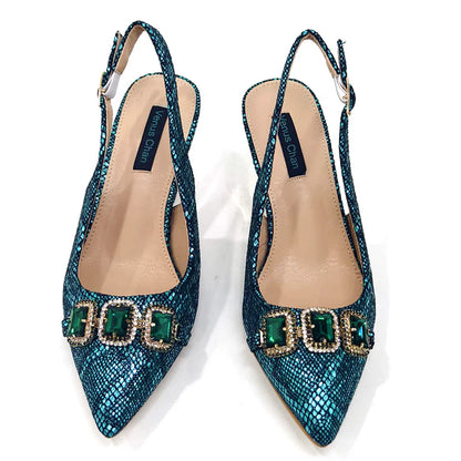 Newest Style Teal Sky Color Platform Design Peep Toe Ladies Shoes Matching Bag Set For Mature Women Heel Party Pump
