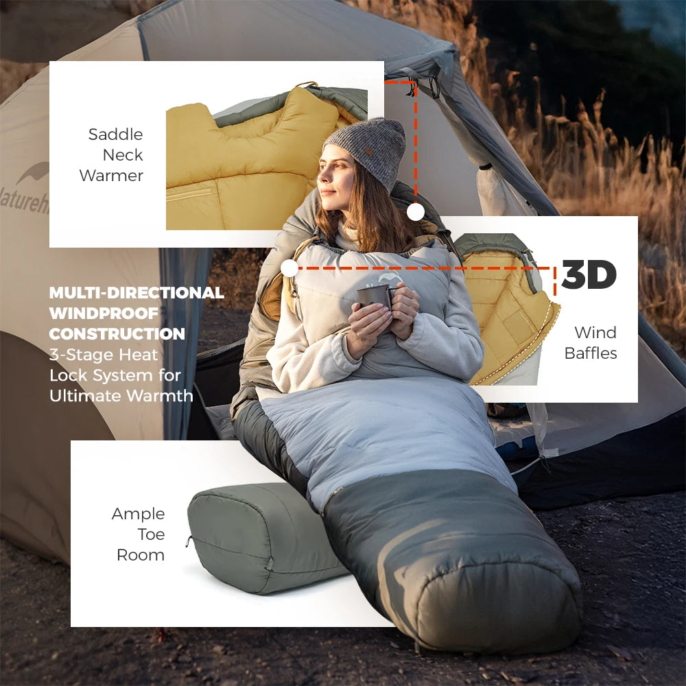 Naturehike MG120 MG270 Mummy Sleeping Bag -2~5℃ Ultralight Camping Hiking Cotton Warm Thermal Winter Machine Washable Tour Gear