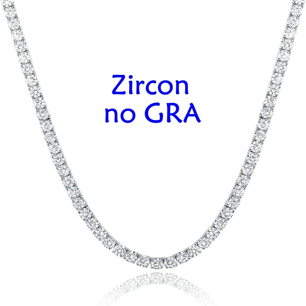 3/4/5MM Moissanite Tennis Necklace S925 Sterling Silver Chain for Men and Women Zircon Diamond Tennis Chain