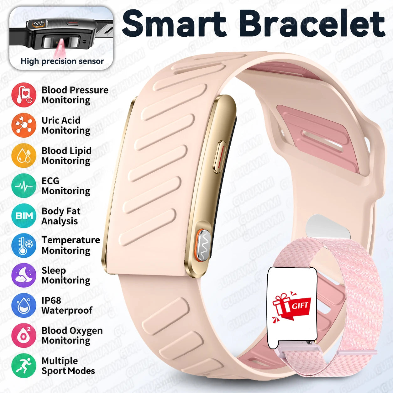 2026New Sport Fitness Tracker Smart Band Blood Oxygen Pressure Uric Acid Blood Lipid ECG Waterproof Smart Bracelet For Men Women