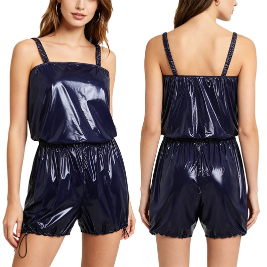 Womens Waterproof Diaper Cover Bodysuit Elastic Shoulder Straps and Waistband Drawstring Legs Palysuit Rompers Adaptive Jumpsuit