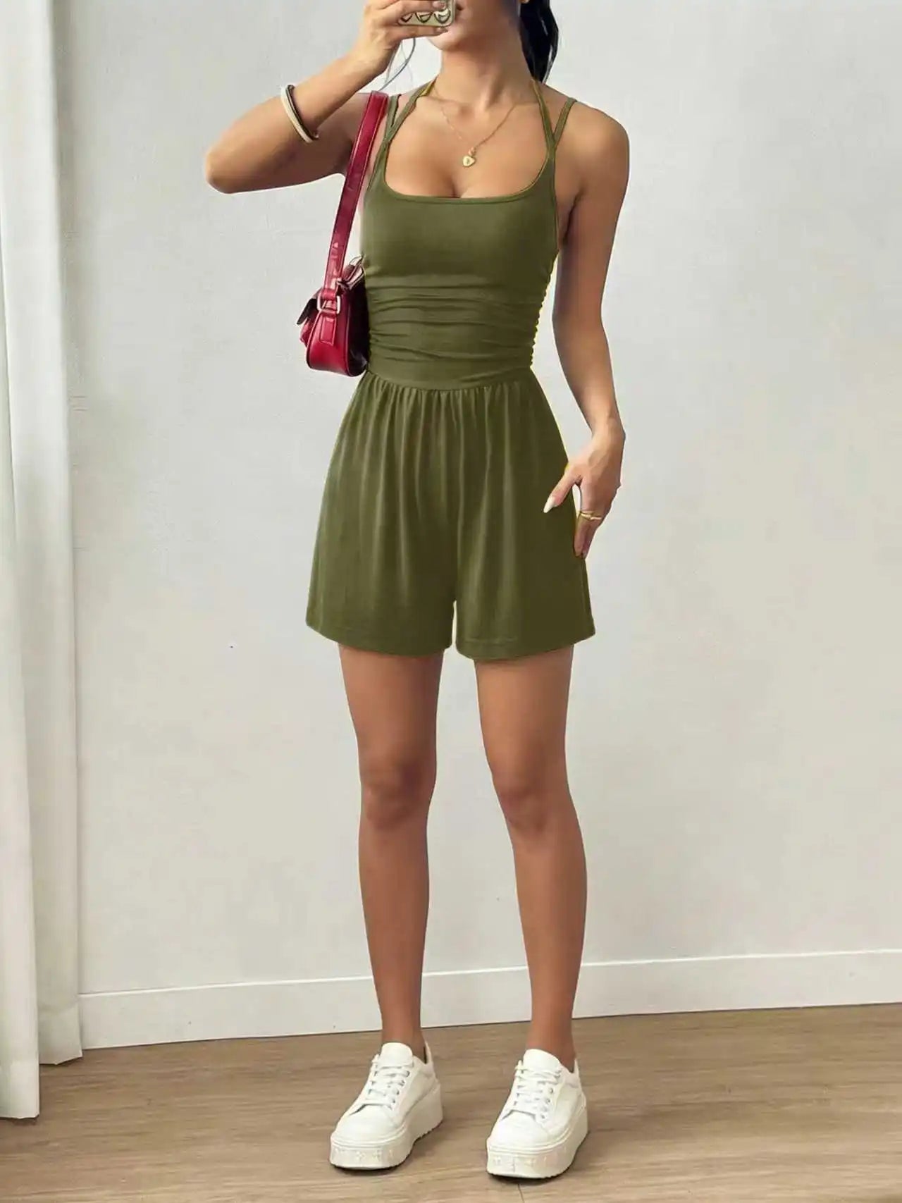 Women Halter Spaghetti Strap Jumpsuits Summer Casual Elastic High Waist Backless Wide Leg Long Pants Romper Club Party Overalls