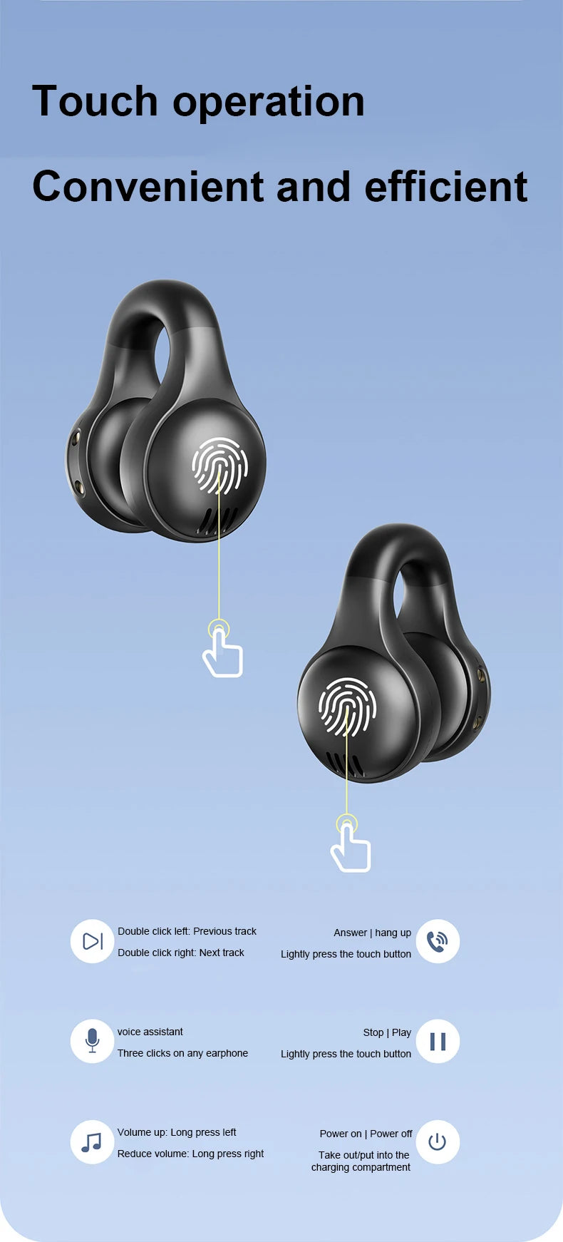 New Bluetooth Earphones Mirror-Style Digital Display Soft Silicone Ear Clip Wireless Headphone HD Noise Reduction Sports Headset