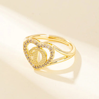 White Zircon 26 Letters A-Z Love Heart Open Adjustable Rings For Women Gold Silver Color Wedding Band Jewelry Mother's Day Gifts