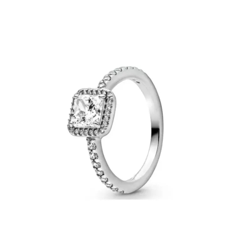 European New 925 Silver Heart-Shaped,Floral,Square Ring Suitable for Exquisite High-Quality Jewelry for Women at Wedding Parties