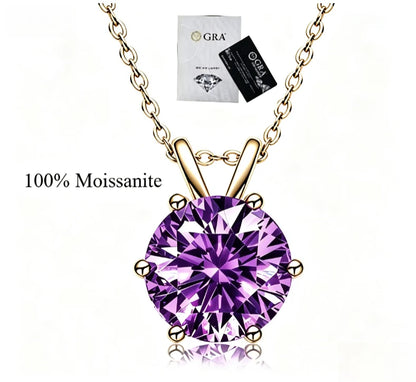 Purple women's moissanite necklace, simple and luxurious, classic six claw pendant, collarbone chain accessory, hot selling item