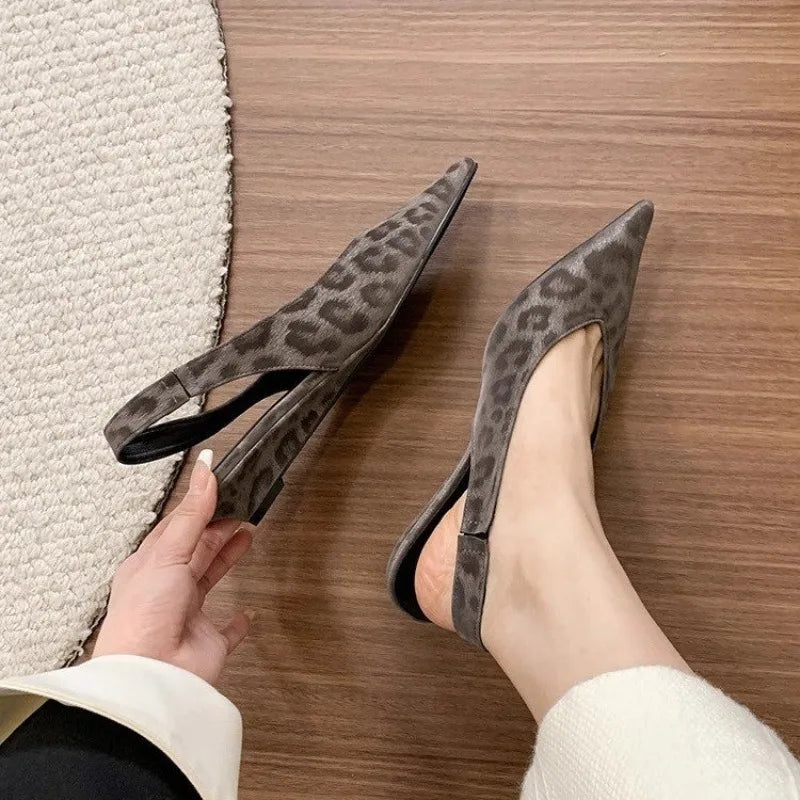 New Style Luxury Leopard Women Heeled Sandals Sexy Pointed Toe Woman Shoes Elegant Summer Fashion Slides Luxury Brands Sandals