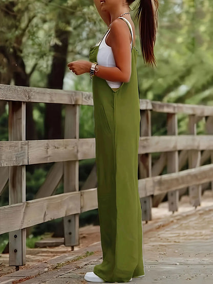 Summer Casual Suspender Jumpsuit for Women, Loose Thin Drapey Wide-Leg Pants, Simple Versatile Sleeveless Overalls, Vacation Style Women's Clothing