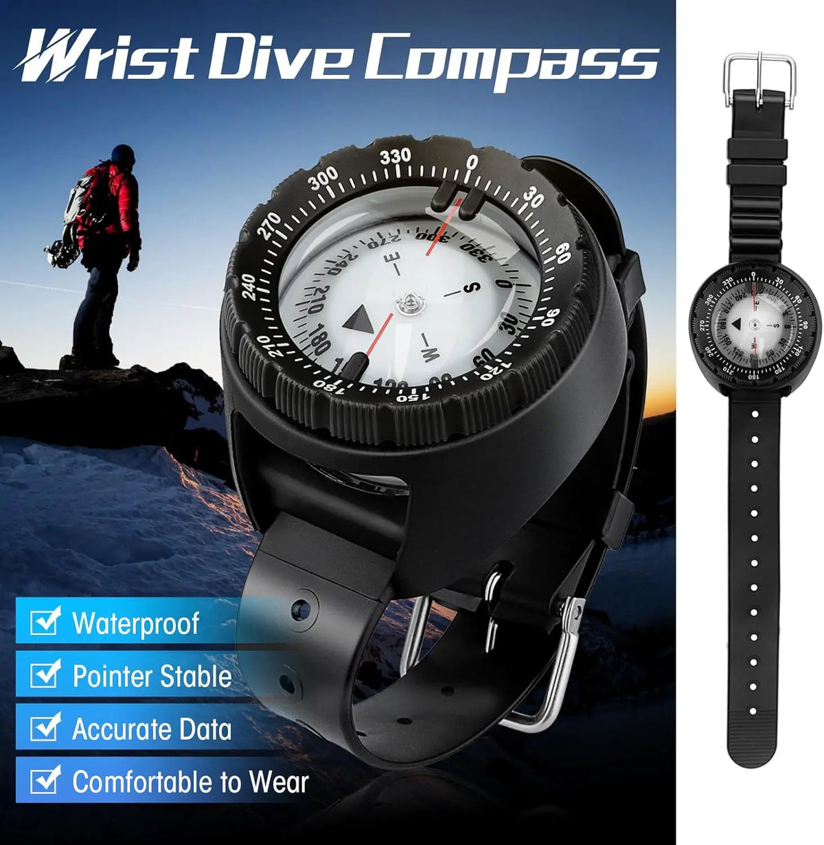 Digital Underwater 50m Diving Compass Professional Waterproof Navigator Digital Scuba Luminous Balanced Watch Swimming Outdoor