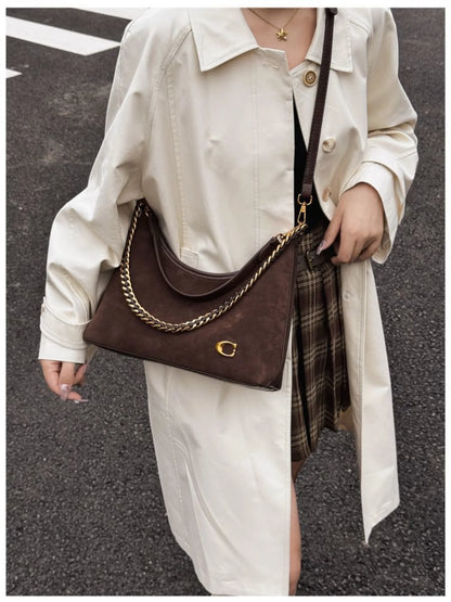 Women's New Light Luxury Fashionable High-End Black Suede Shoulder Crossbody Bag,Versatile for Commuting,Large Capacity Tote Bag