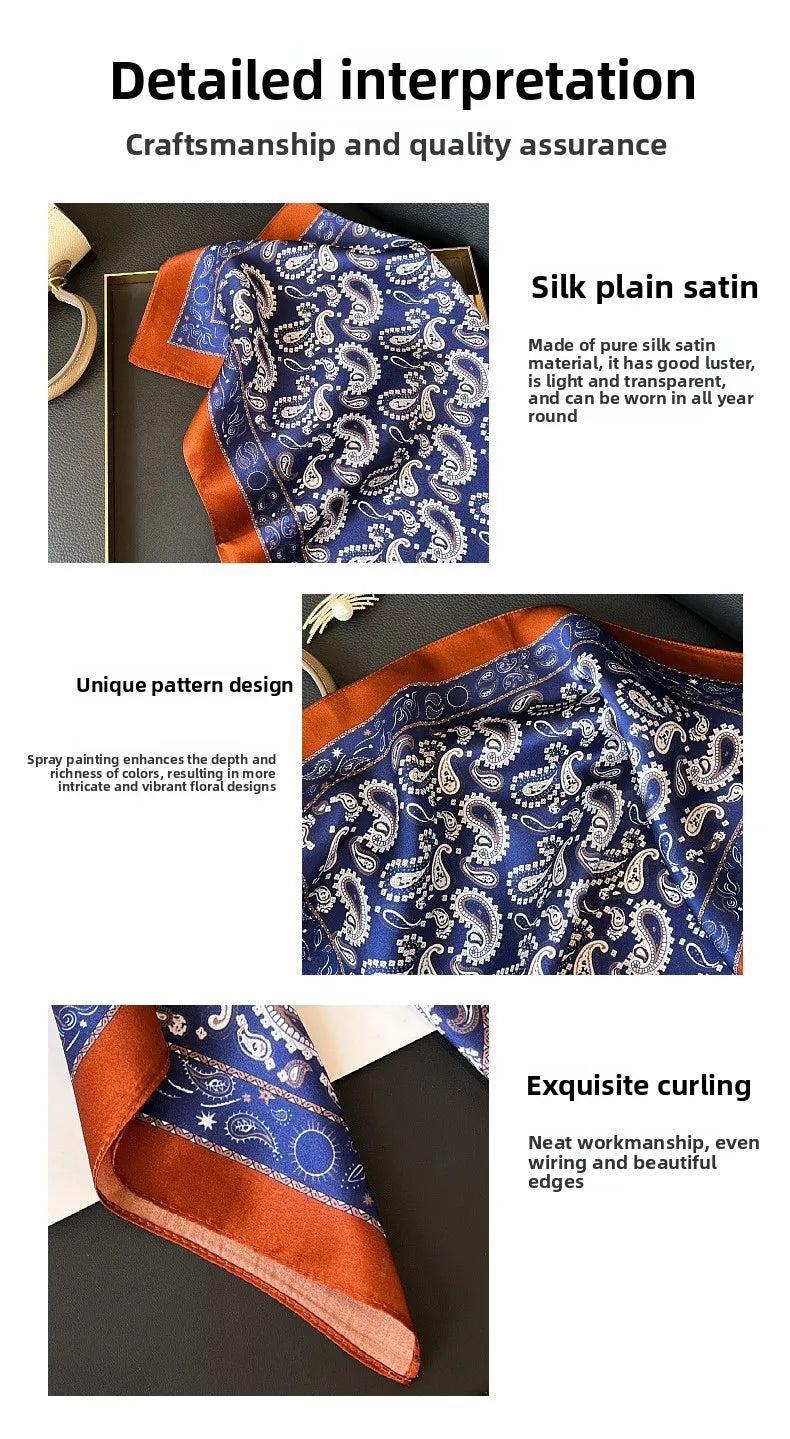 100% Mulberry Silk Square Scarf 53x53cm Royal Blue Paisley Print Neck Scarf Headband Bag Ribbon Vintage Elegant Gift For Women