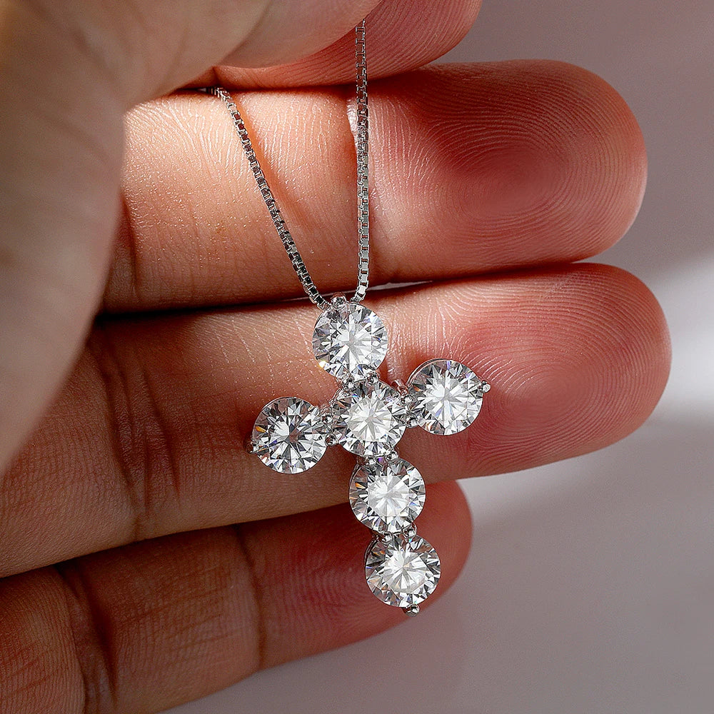 Serenity 4.8ct D Color Moissanite Cross Necklace for Women Gift S925 Sterling Silver Plated 18K Jesus Pendant Neck Chain Jewelry