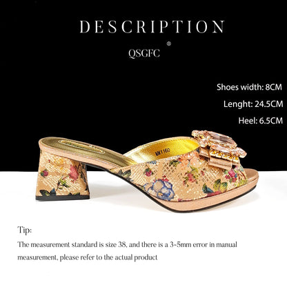 QSGFC Italian Sandals and Bags Matching Set 2026 Women Heel Party for Rose Gold Colour Wedding Bigger Size Thick Heel Shoes