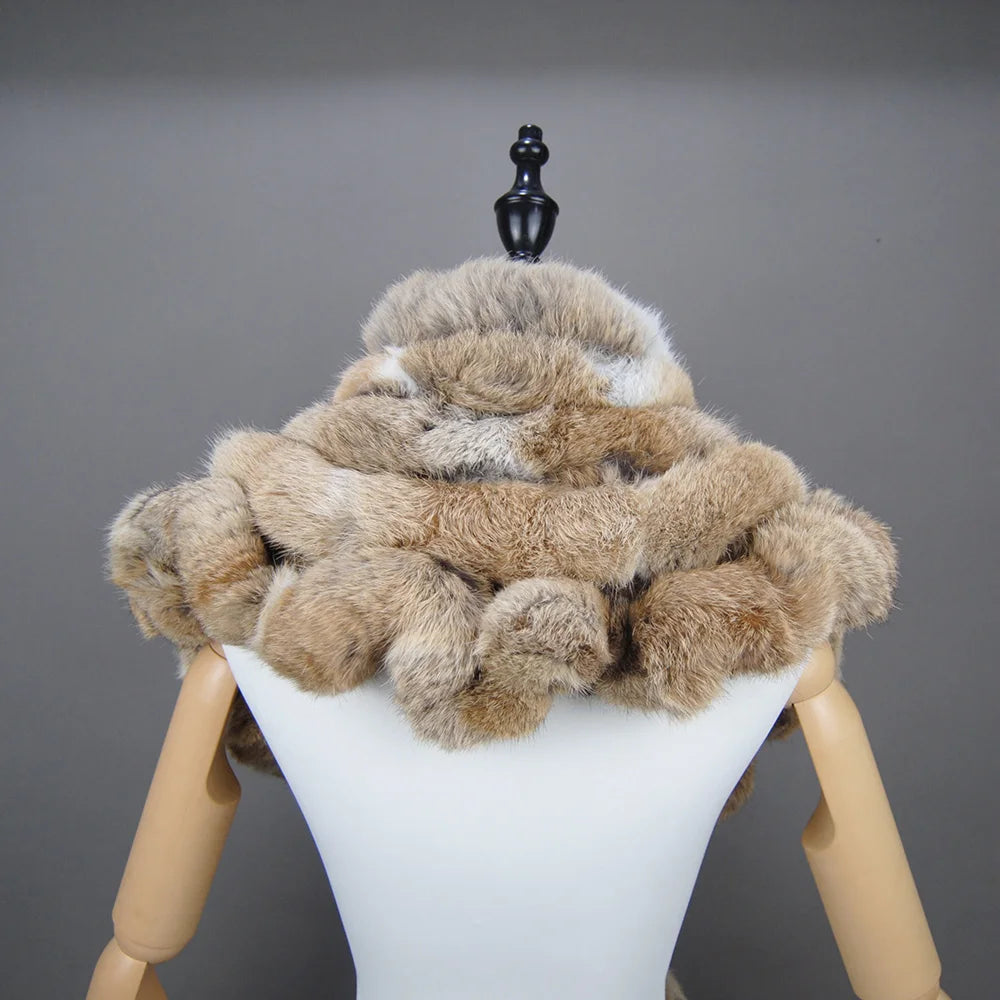 Women Fashion Outdoor Knit 100% Real Rabbit Fur Scarves New Lady Winter Real Rabbit Fur Scarf Natural Warm Soft Rabbit Fur Shawl