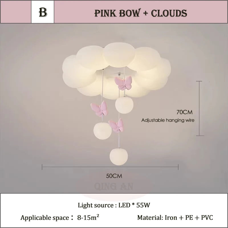 Children's Room Princess Room Cloud Ceiling Lights Pink Bow Bubble Ball Lamp LED Cream Style Romantic Girl Bedroom Ceiling Lamps