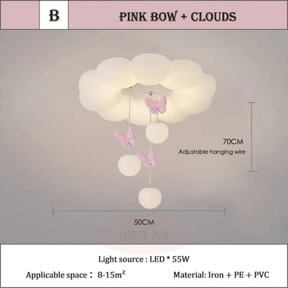 Children's Room Princess Room Cloud Ceiling Lights Pink Bow Bubble Ball Lamp LED Cream Style Romantic Girl Bedroom Ceiling Lamps