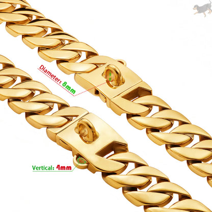 Large Dog Collar 32mm Metal Pet Choker Gold Silver Stainless Steel Chain Dog Accessories for Cane Corso Labrador Rottweiler