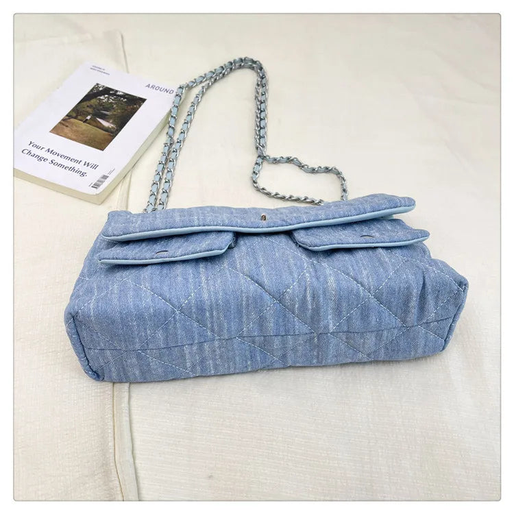 Korean Brand Shoulder Bag 2026 New Denim Side Bags for Women Ladies Crossbody Solid Fashion Chain Designer Daily Commuter City