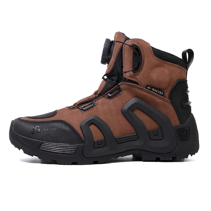 JG WOLVES Men Women Motorcycle Riding Boots Waterproof Cowhide Leather Breathable Anti-Slip Wear-Resistant Touring Moto Shoes