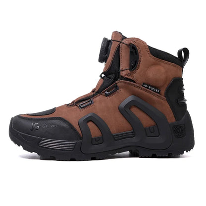 JG WOLVES Men Women Motorcycle Riding Boots Waterproof Cowhide Leather Breathable Anti-Slip Wear-Resistant Touring Moto Shoes