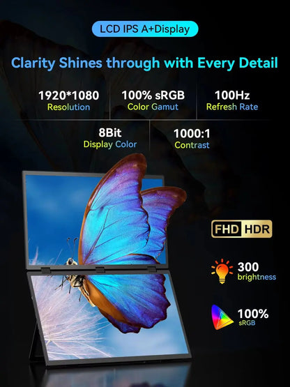 UStation Δ / Delta Plus Stacked Monitor Touchscreen Laptop Dual Screen Folding 18.5" W/ USB C Mini HDMI For PC Mac Phone Display