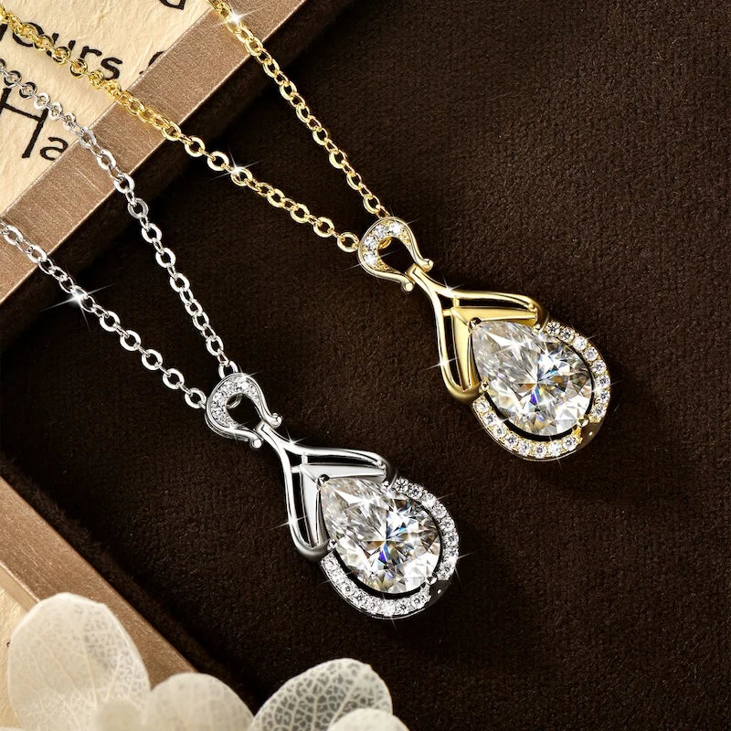 Rrjzz Sparkling 7x10.5mm Pear Cut D-Color Moissanite Pendant Necklaces 2.5CT Waterdrop Necklace for Women GRA Jewelry Gifts