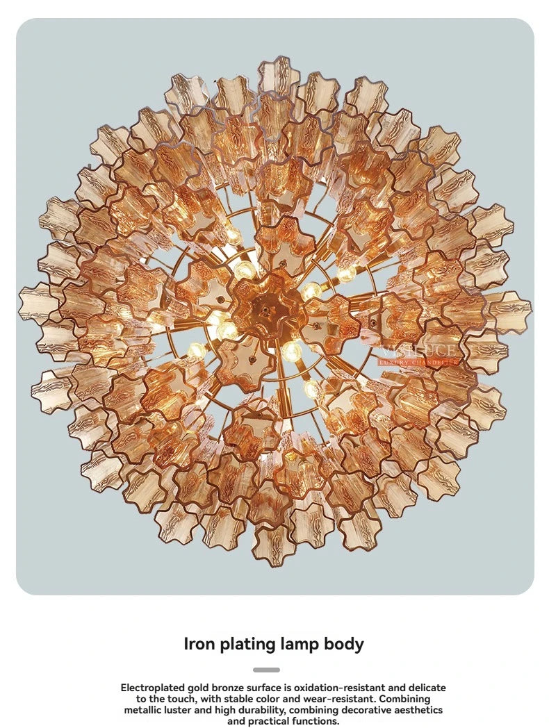 Round Murano Glass Ceiling Chandelier For Dining Living Room Bedroom Foyer Amber Glass Crystal Tube Hanging Chandelier Lights