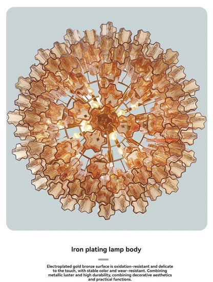 Round Murano Glass Ceiling Chandelier For Dining Living Room Bedroom Foyer Amber Glass Crystal Tube Hanging Chandelier Lights