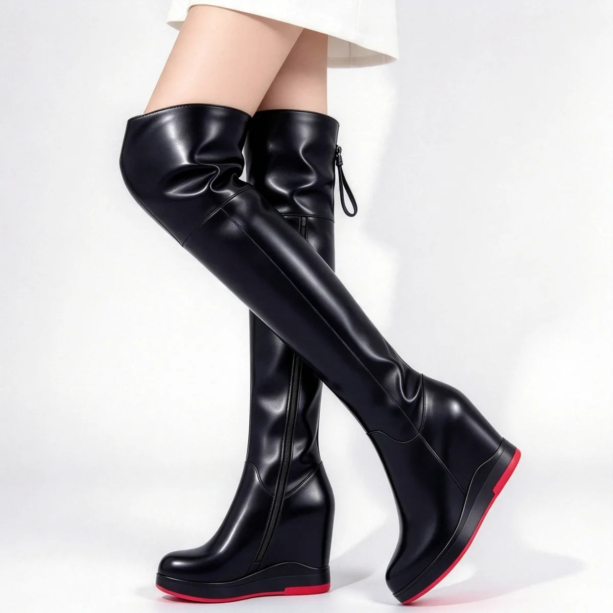 Winter Warm Chunky Sneakers Women Genuine Leather Wedges High Heel Over The Knee Snow Boots Female Platform Pumps Casual Shoes