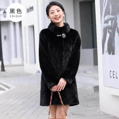 Mink Fleece Coat Medium Long Fur One Piece Coat Gold Mink Fleece Coat 2026 Winter New Standing Collar Fur Coat Solid Commuter B1