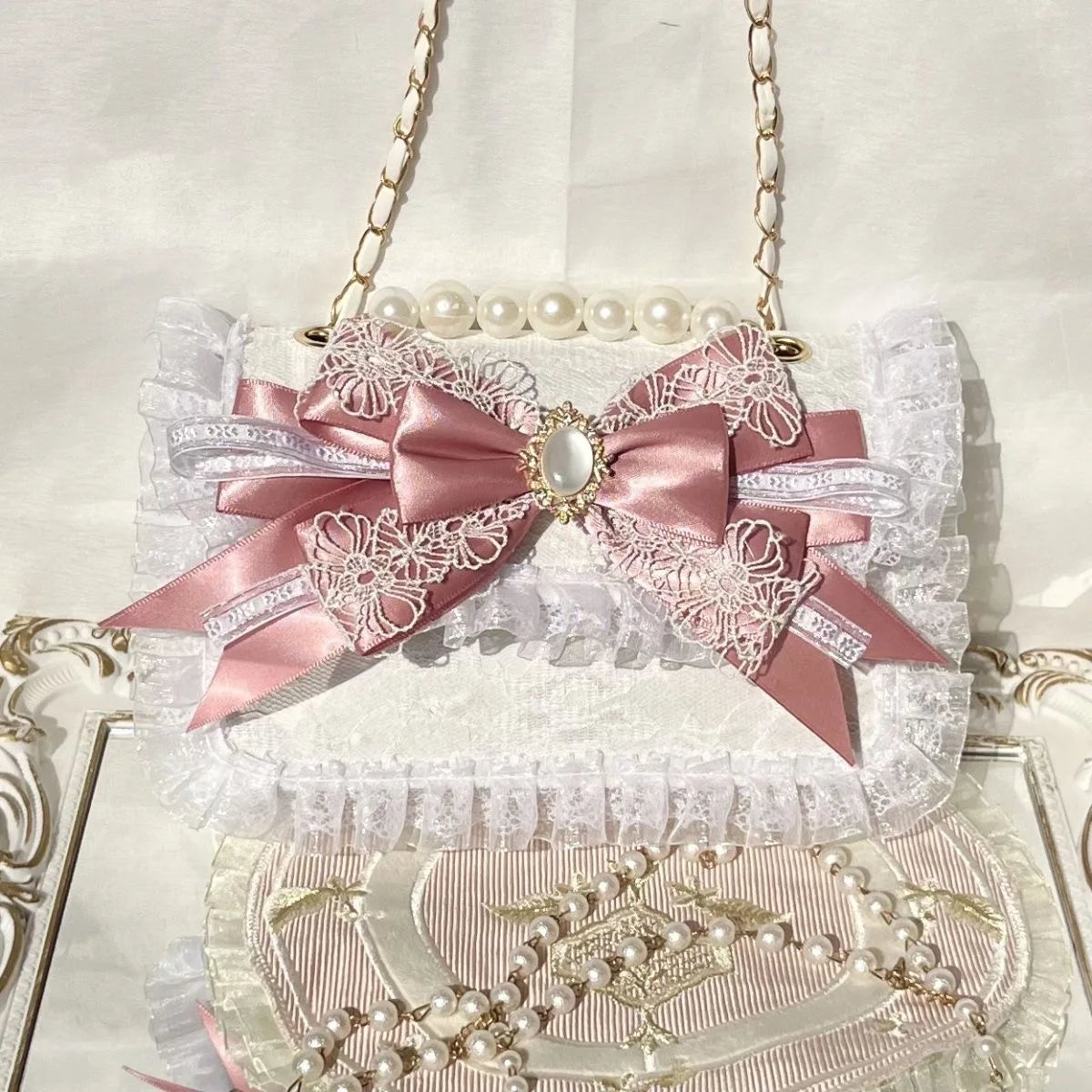 Pink Heeled Sandals Lolita Heels Shoe and Bag Set Luxury Woman High Heels Party Shoes Woman Bow Weddings Bridal Shoes Y2K Heels