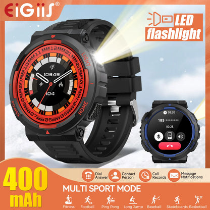 EIGIIS Smart Watches for Men with LED Flashlight 1.53" HD with 100+ Sport Modes Health/Sleep Monitor and 3ATM Waterproof Watche