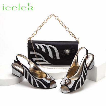 2024 New Arrival Elegant Style Fuchsia Color Low Heels Nigeria Popular Design African Ladies Shoes And Bag Set