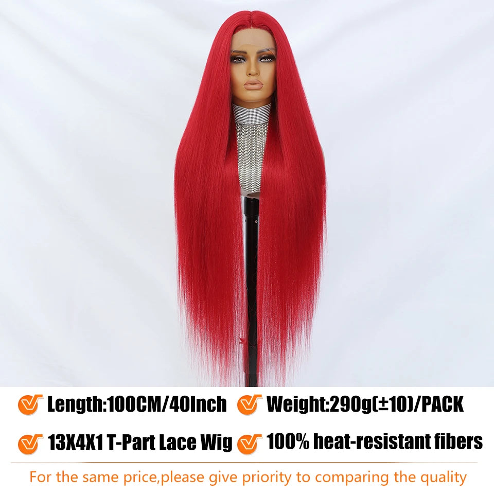 40 Inch Synthetic Lace Front Wigs For African Women T Part Lace High Temperature Fiber Straight Lace Wigs For Afro Female