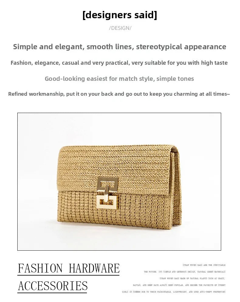 Straw Woven Clutch for Women Raffia Crochet Beach Rattan Causal Female Party Wedding Evening Bag New Summer Luxury Purse Handbag