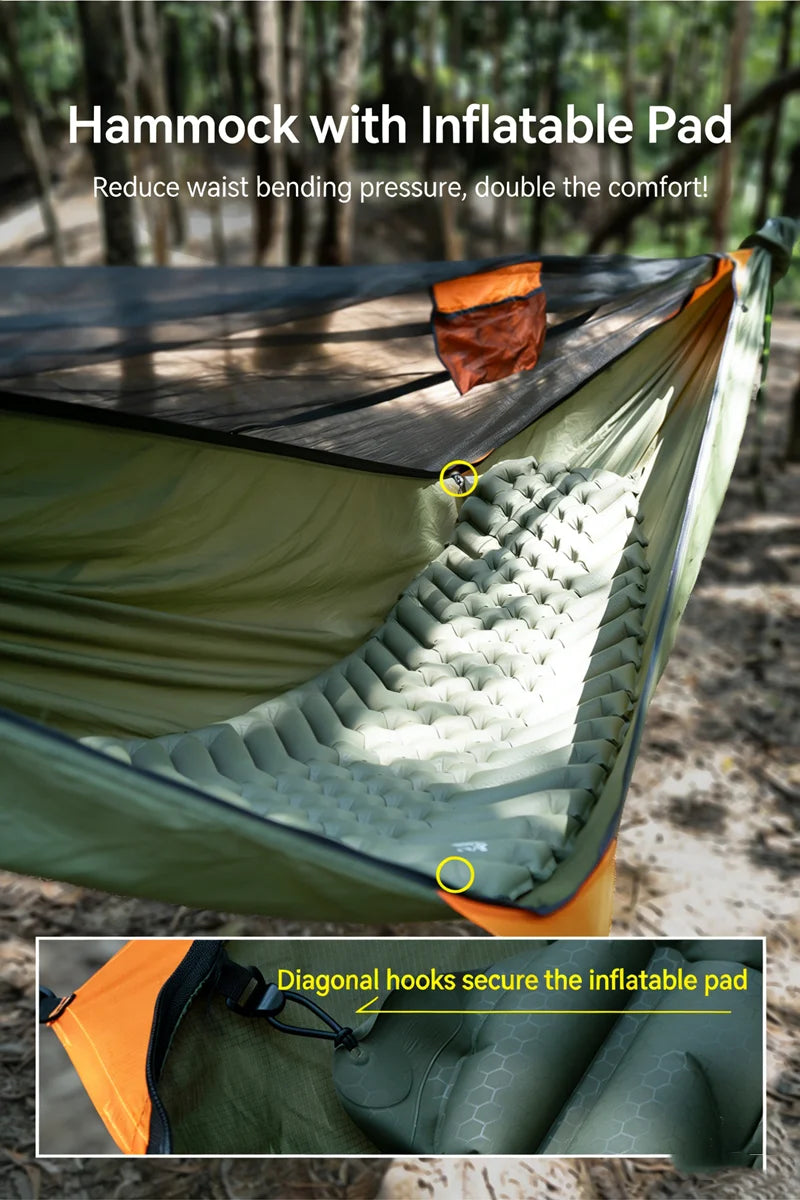 TRAVELER Bushcraft Quick-Deploy Hammock with Mosquito Net, Integrated Ridgeline & Anti-Roll Design for Wilderness Camping