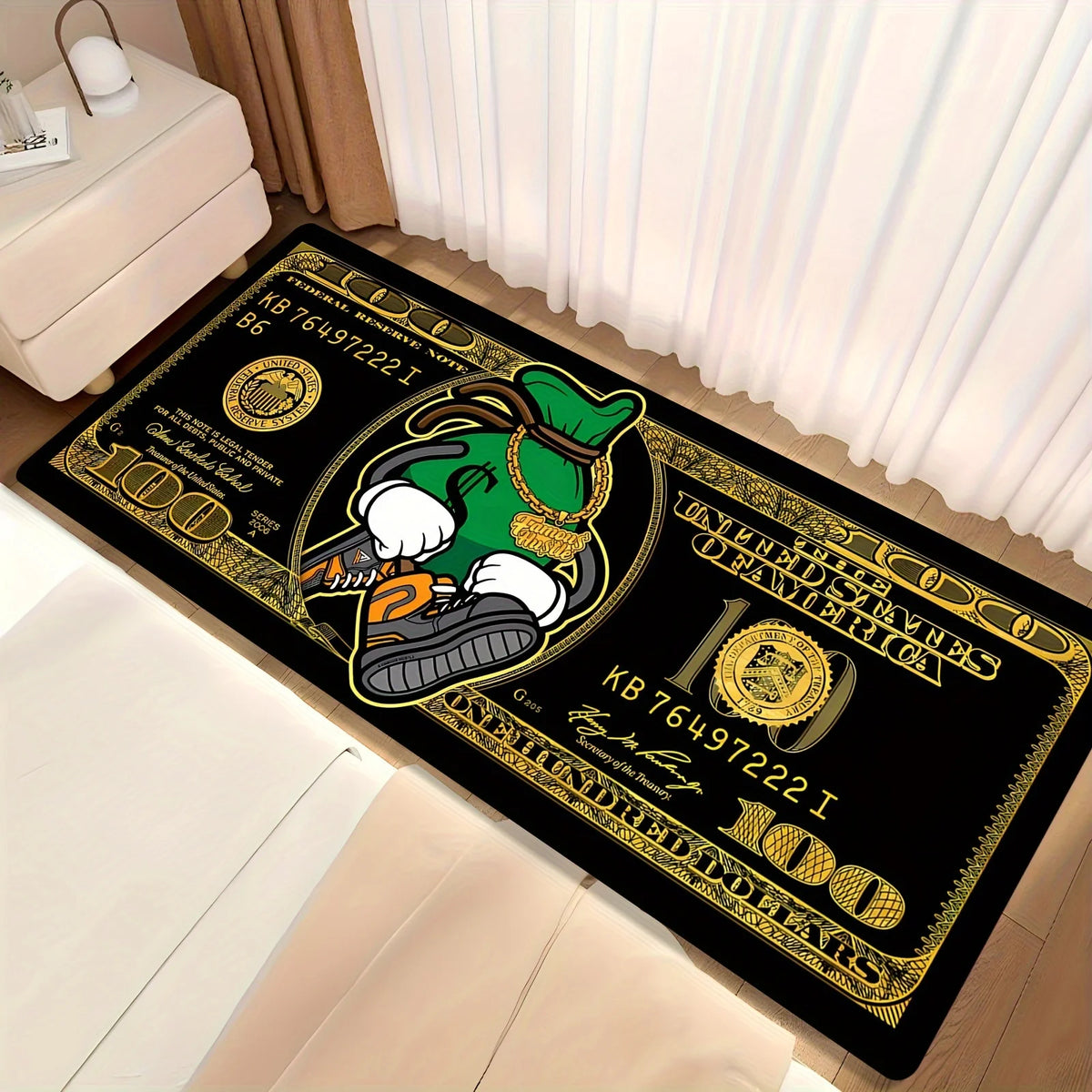 $100 Bill Pattern Area Rug,Soft Touch & Non-Slip,Washable Decorative Mat for Living Room Bedroom,Kitchen,Office – Xmas Gift Idea