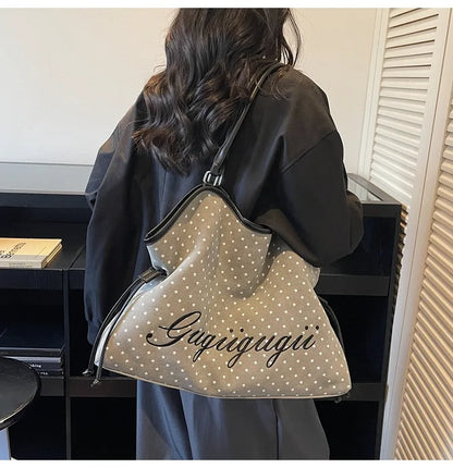 Brand Women's Shoulder Bag Y2k Fashion Sweet Polka Dot Handbag Korean Casual Versatile Leopard Print Brown Frosted Tote Bags