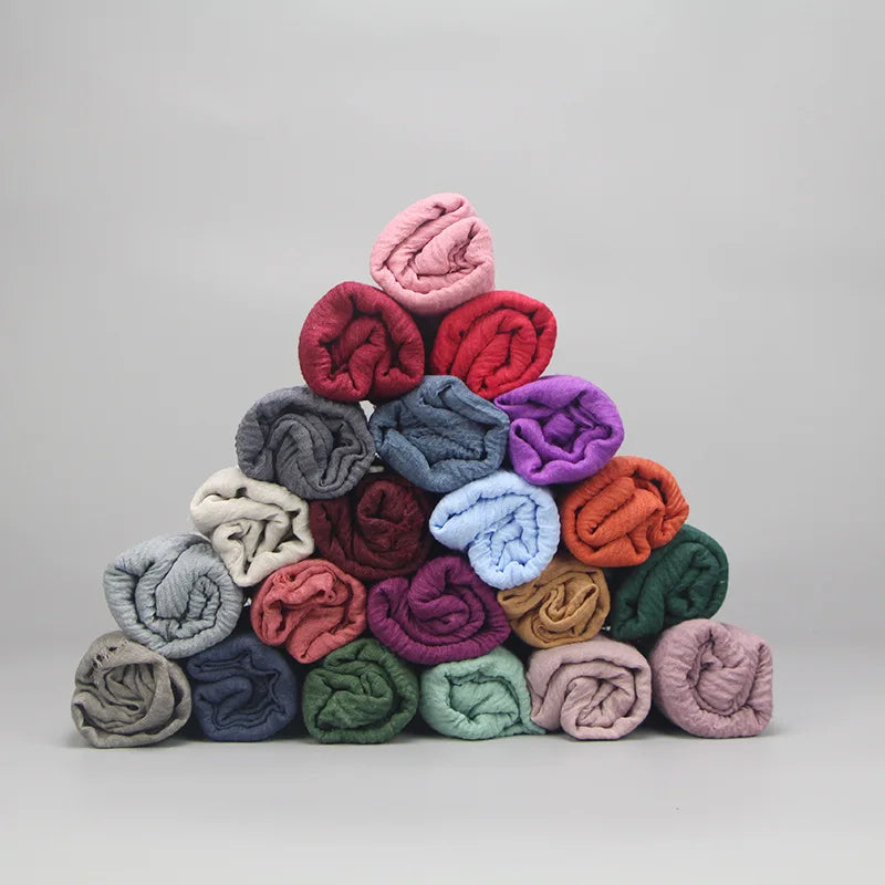 Ramadan Classics Crinkle Cotton Hijab Scarf Women Turban Muslim Shawl Plain Bandana Breathable Women's Shawls Foulard Hijab Hood