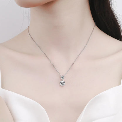 925 Sterling Silver Double Round Moissanite Pendant Necklace Clear CZ Diamond Chain for Women Wedding Jewelry