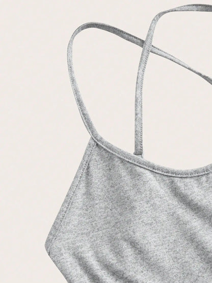  Sexy women 's Grey Cross Strap Bodysuit  Fitness Jumpsuit Women  Adjustable Sports  Shorts Backless Set Romper