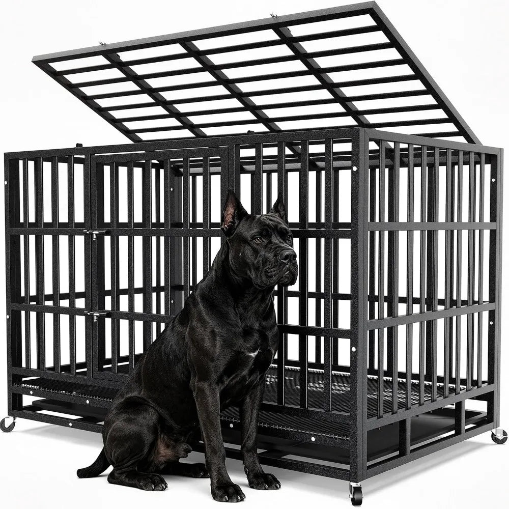 48 Inch Heavy Duty Strong Metal Dog Crate,Indestructible Escape Proof Kennel For High Anxiety Large Dogs, Custom