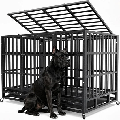 48 Inch Heavy Duty Strong Metal Dog Crate,Indestructible Escape Proof Kennel For High Anxiety Large Dogs, Custom