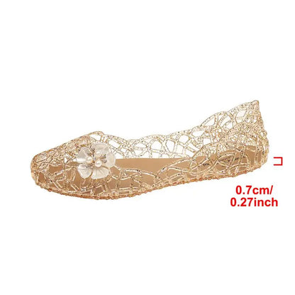Korean Style Transparent Jelly Shoes Women Summer 2026 Soft Lightweight Pvc Ballet Flats Luxury Shell Flower Clogs for Women