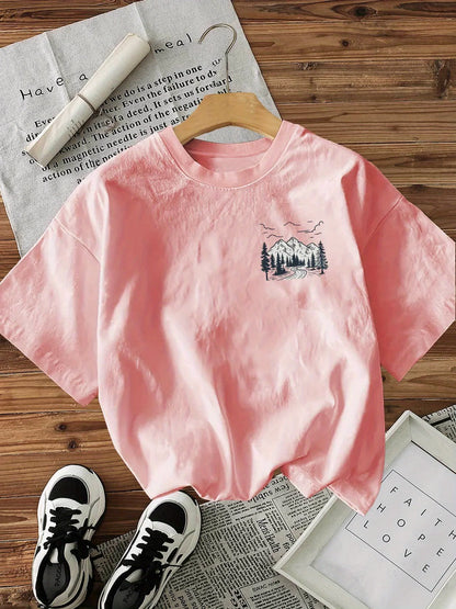 100% Cotton Women's T-Shirt Mountain Landscape Graphic Tee with "Take Me To The Wild" Slogan Casual Everyday Shirt Woman Girls