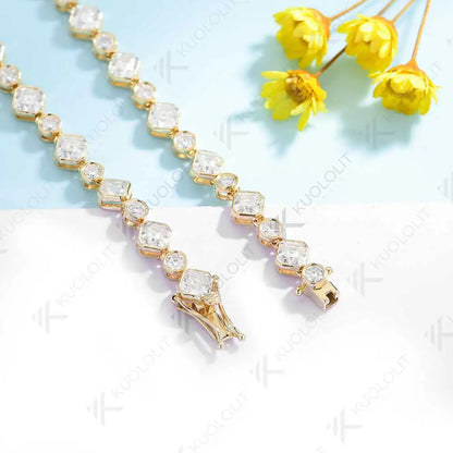Kuololit Moissanite Tennis Necklace for Women Solid 18K 14K 10K Gold Asscher Necklace for Anniversary Engagement Christmas Gifts