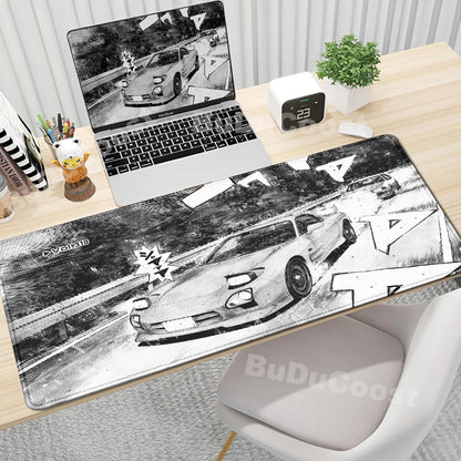 Gaming Mouse Pad Non-slip Mausepad Anime Initial D Keyboard Mats Large Office Deskmat Black And White Art Rubber Mice Pad Carpet
