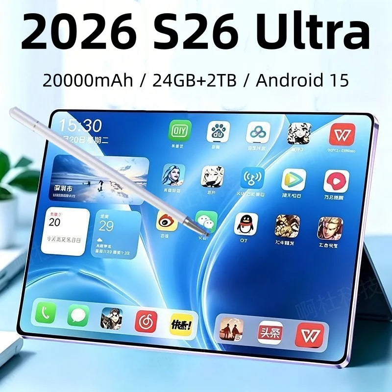 2025 Original 12inch S26 Ultra Tablet PC 20000mAh Snapdragon Gen3 Android 15 24GB RAM 2TB ROM 5G Dual SIM GPS 5K 4G WIFI Tablet
